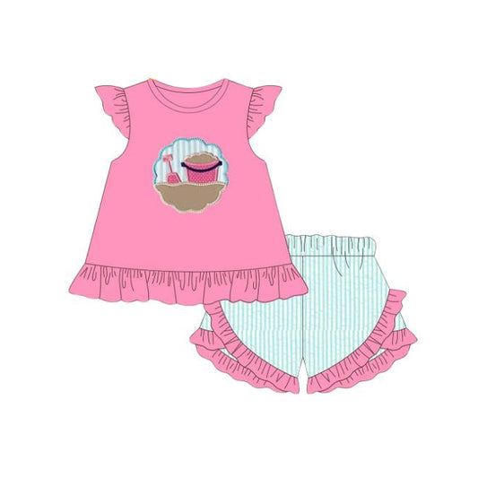 Baby Girls Pink Beach Tunic Ruffle Shorts Clothes Sets Preorder