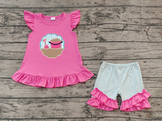 Baby Girls Pink Beach Tunic Ruffle Shorts Clothes Sets Preorder