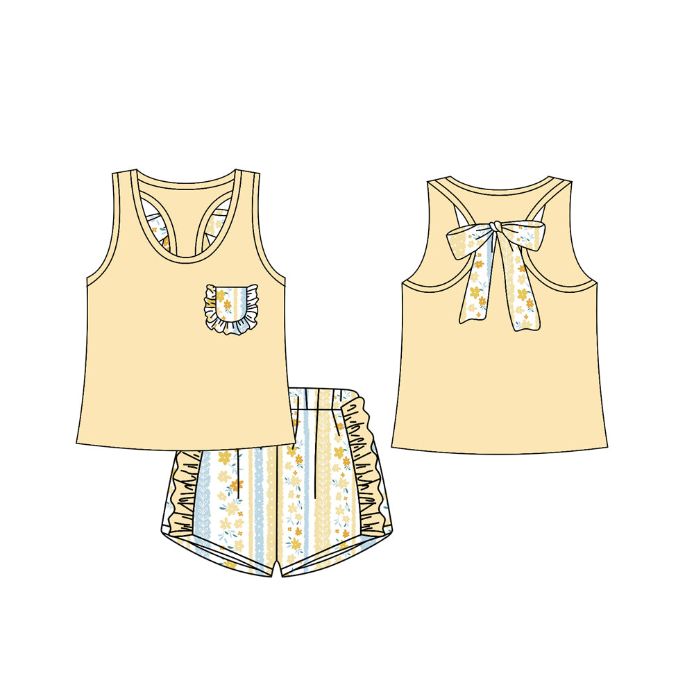 Baby Girls Yellow Vest Shirt Flowers Shorts Clothes Sets Preorder