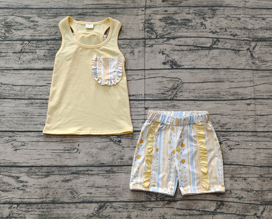 Baby Girls Yellow Vest Shirt Flowers Shorts Clothes Sets Preorder