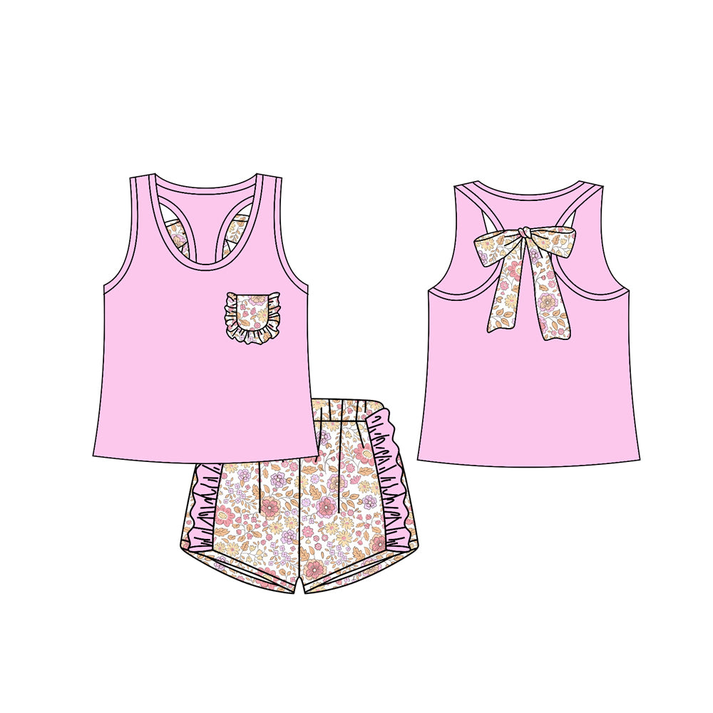 Baby Girls Lavender Vest Shirt Flowers Shorts Clothes Sets Preorder