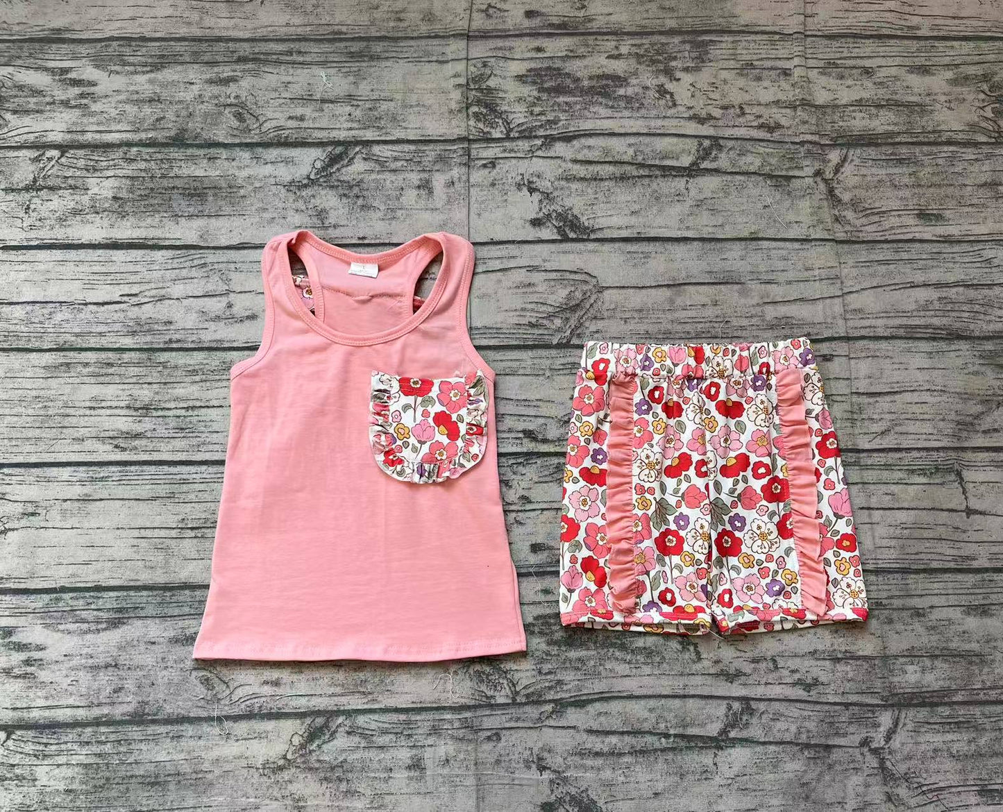 Baby Girls Pink Vest Shirt Flowers Shorts Clothes Sets