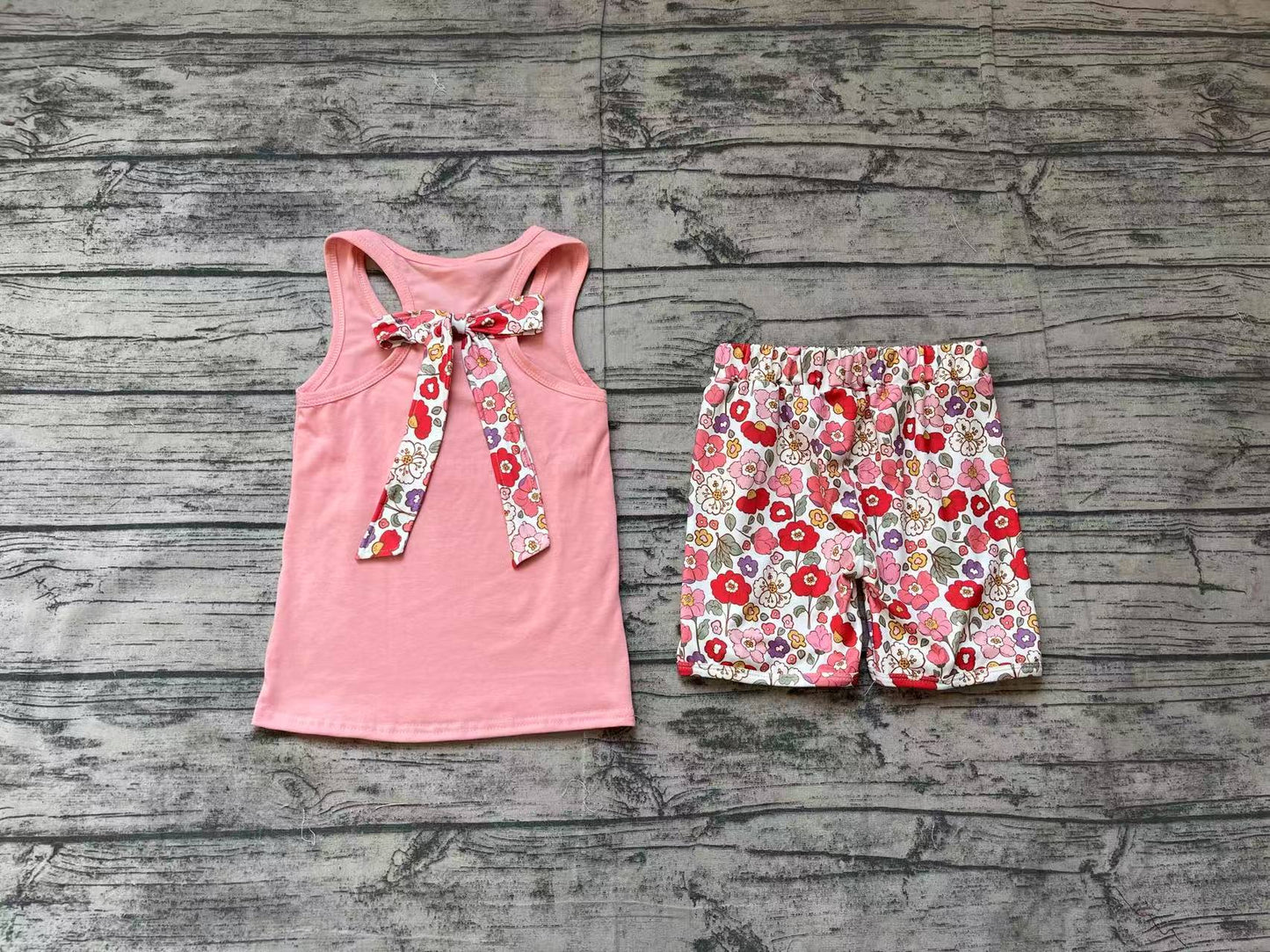 Baby Girls Pink Vest Shirt Flowers Shorts Clothes Sets