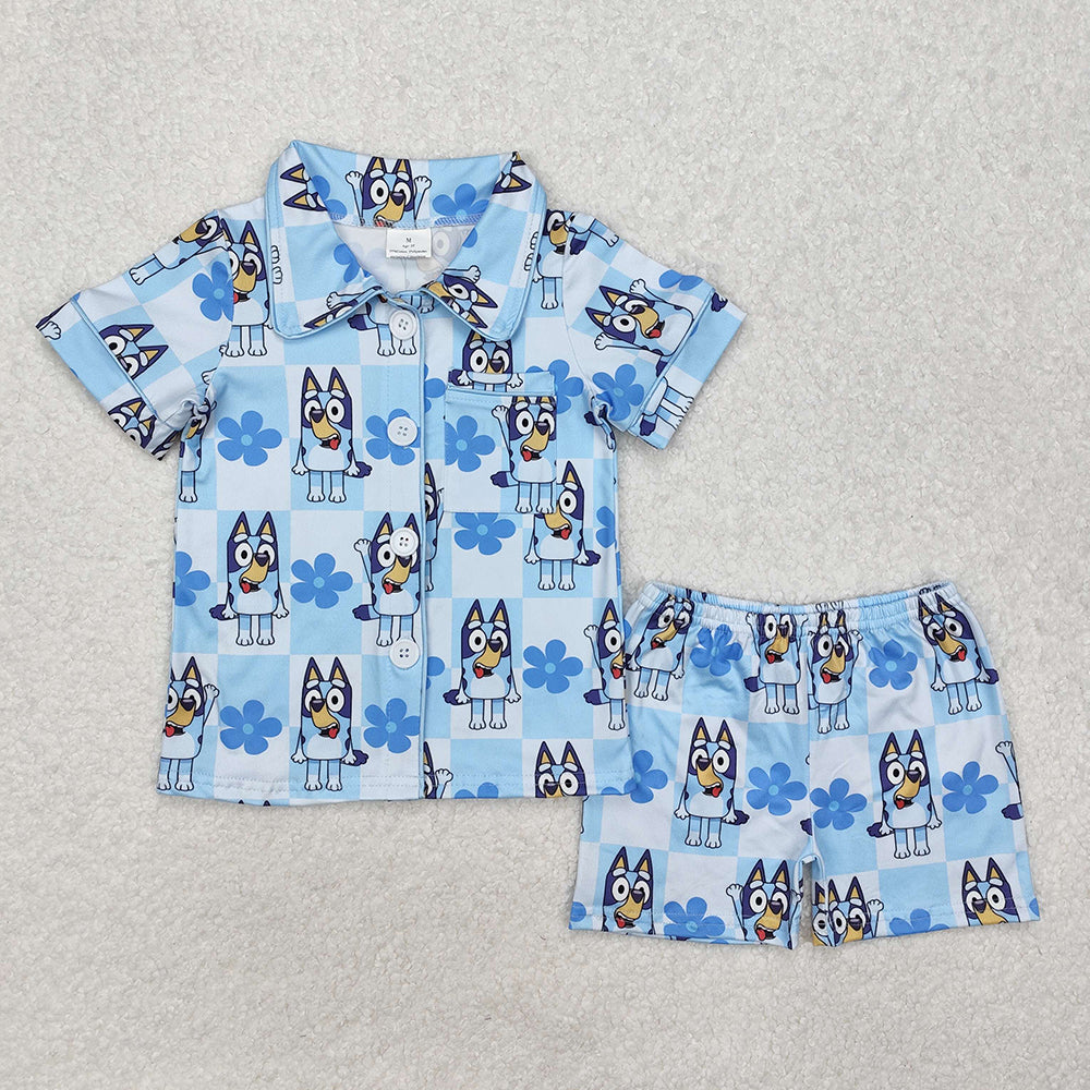 Baby Girls Dogs Checkered Flowers Buttons Shirts Shorts Pajamas