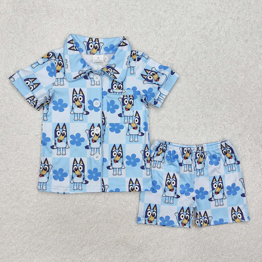Baby Girls Dogs Checkered Flowers Buttons Shirts Shorts Pajamas