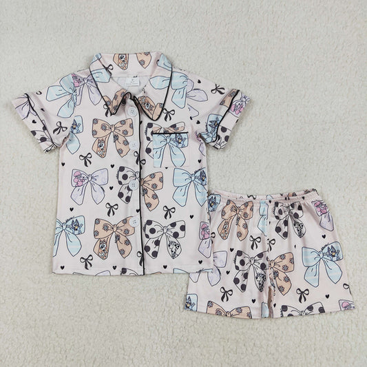 Baby Girls Bows Dogs Buttons Shirts Shorts Pajamas Clothes Sets