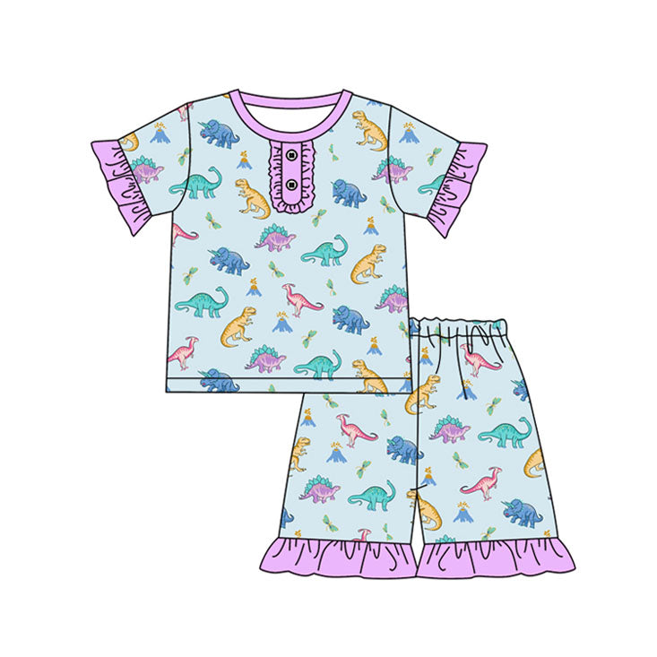 Baby Girls Dinosaurs Pink Shirts Shorts Pajamas Clothes Sets Preorder