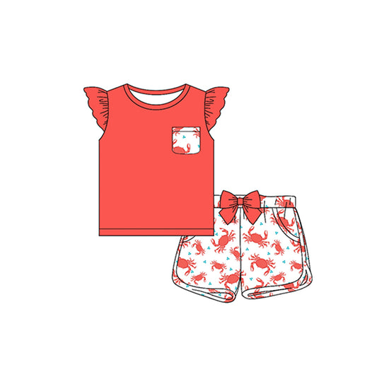Baby Girls Red Shirts Crabs Shorts Clothes Sets Preorder