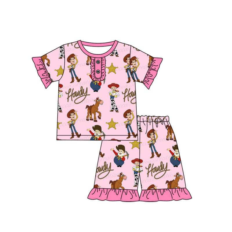 Baby Girls Howdy Toy Pink Shirts Shorts Pajamas Clothes Sets Preorder