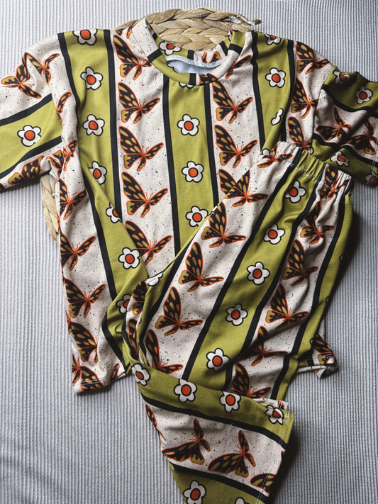 Baby Girls Butterfly Flowers Shirts Pants Outfits Clothes Sets Preorder