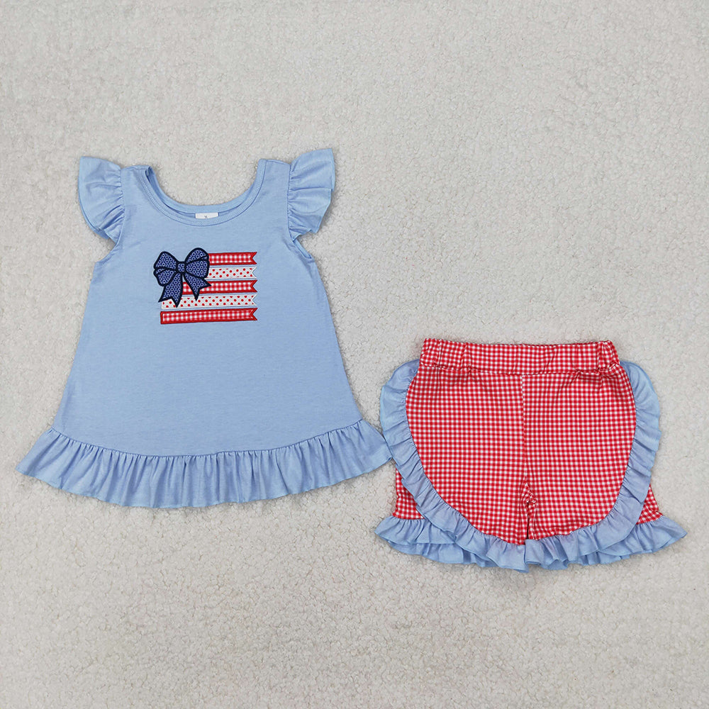 Baby Girls Flags Bows Tunic Ruffle Shorts Clothes Sets