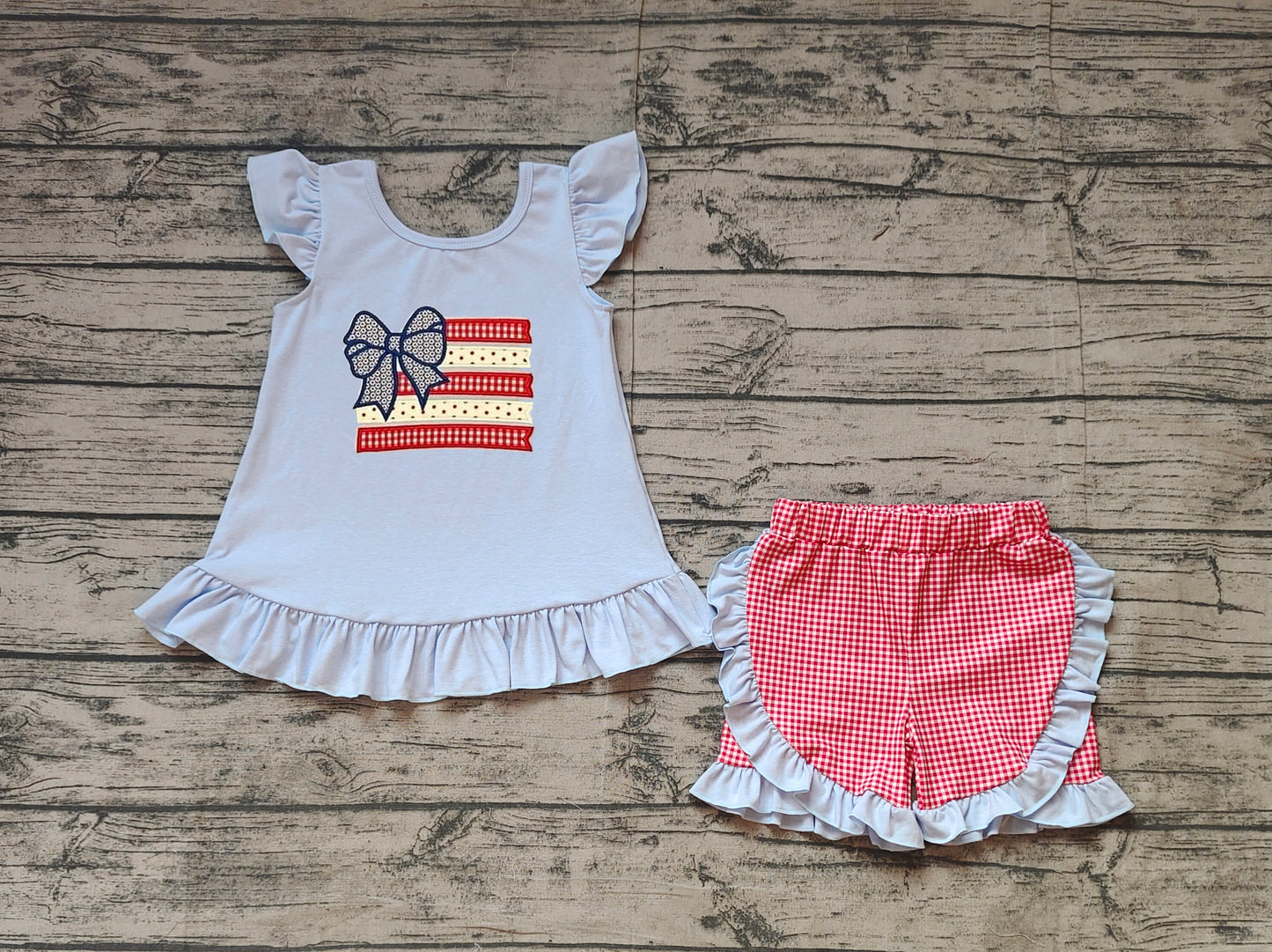 Baby Girls Flags Bows Tunic Ruffle Shorts Clothes Sets Preorder