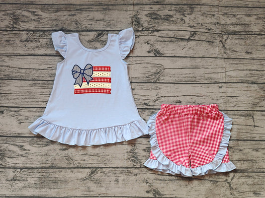 Baby Girls Flags Bows Tunic Ruffle Shorts Clothes Sets Preorder