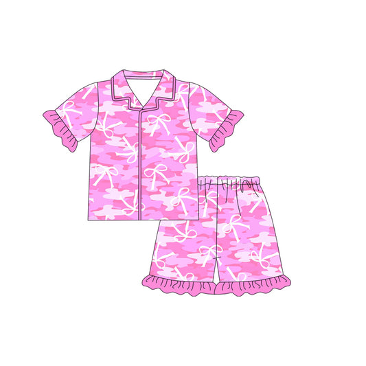 Baby Girls Pink Bows Camo Shirts Shorts Pajamas Clothes Sets Preorder