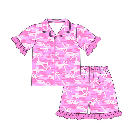 Adult Women Pink Bows Camo Buttons Tops Shorts Pajamas Preorder