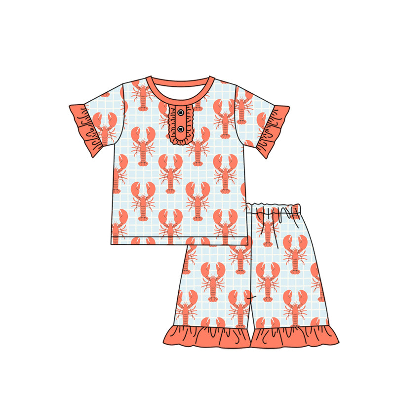 Baby Girls Red Shirts Crawfish Shorts Pajamas Clothes Sets Preorder
