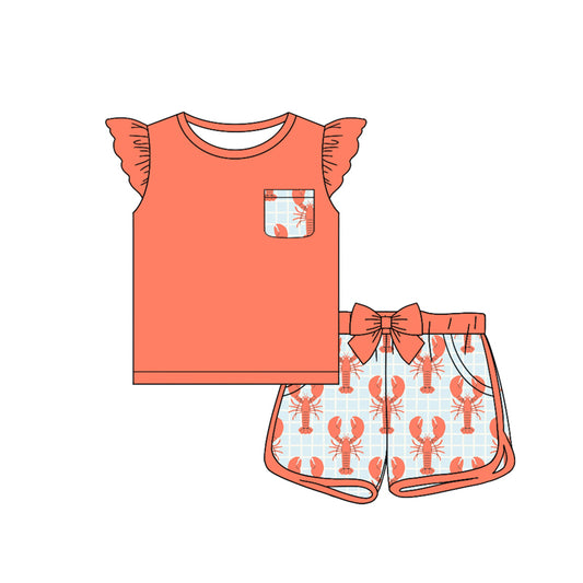 Baby Girls Red Pocket Shirts Crawfish Bow Shorts Preorder