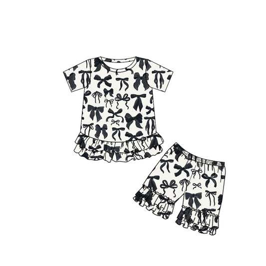 Baby Girls Black Bows Shirts Ruffle Shorts Clothes Sets Preorder