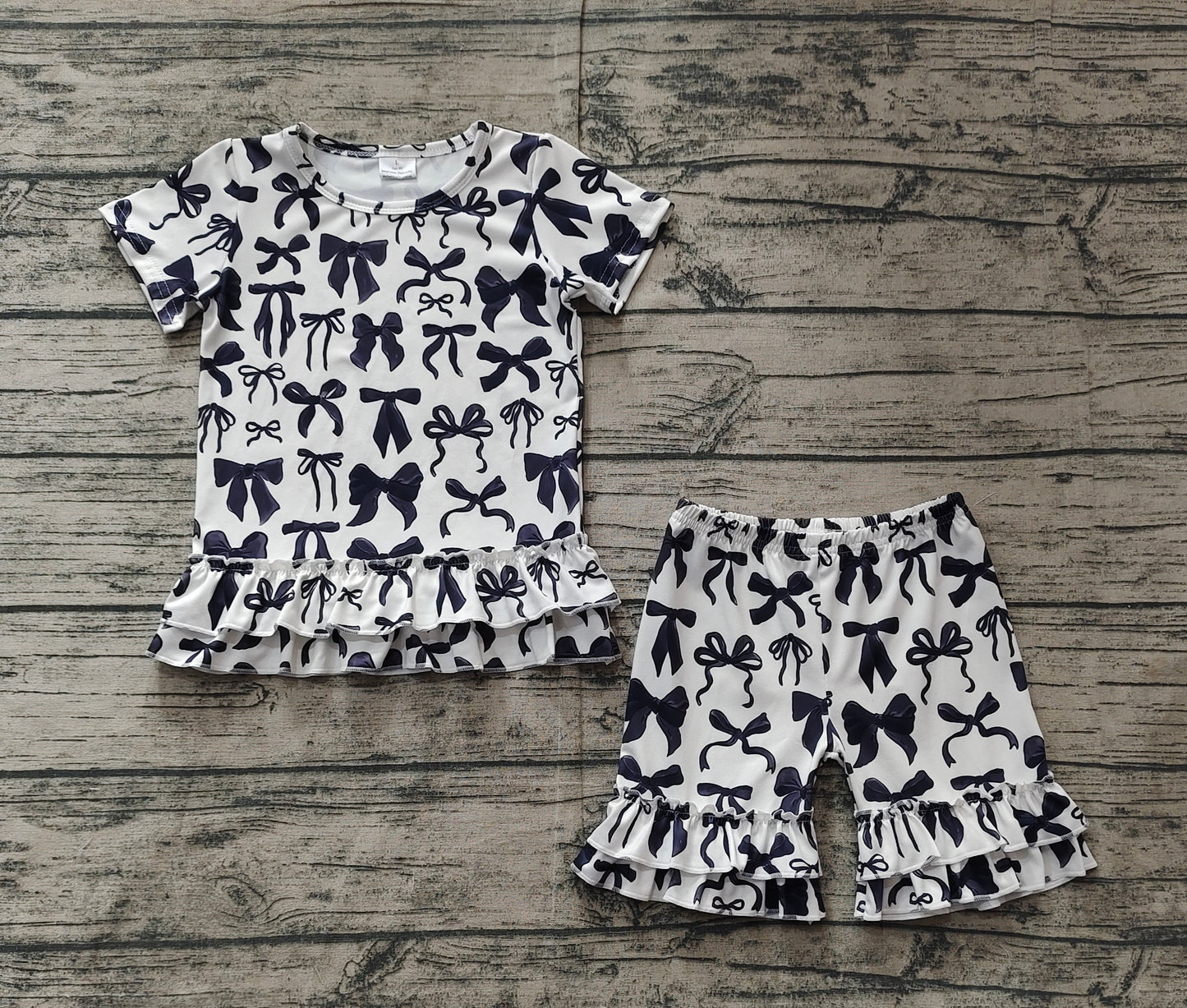 Baby Girls Black Bows Shirts Ruffle Shorts Clothes Sets Preorder