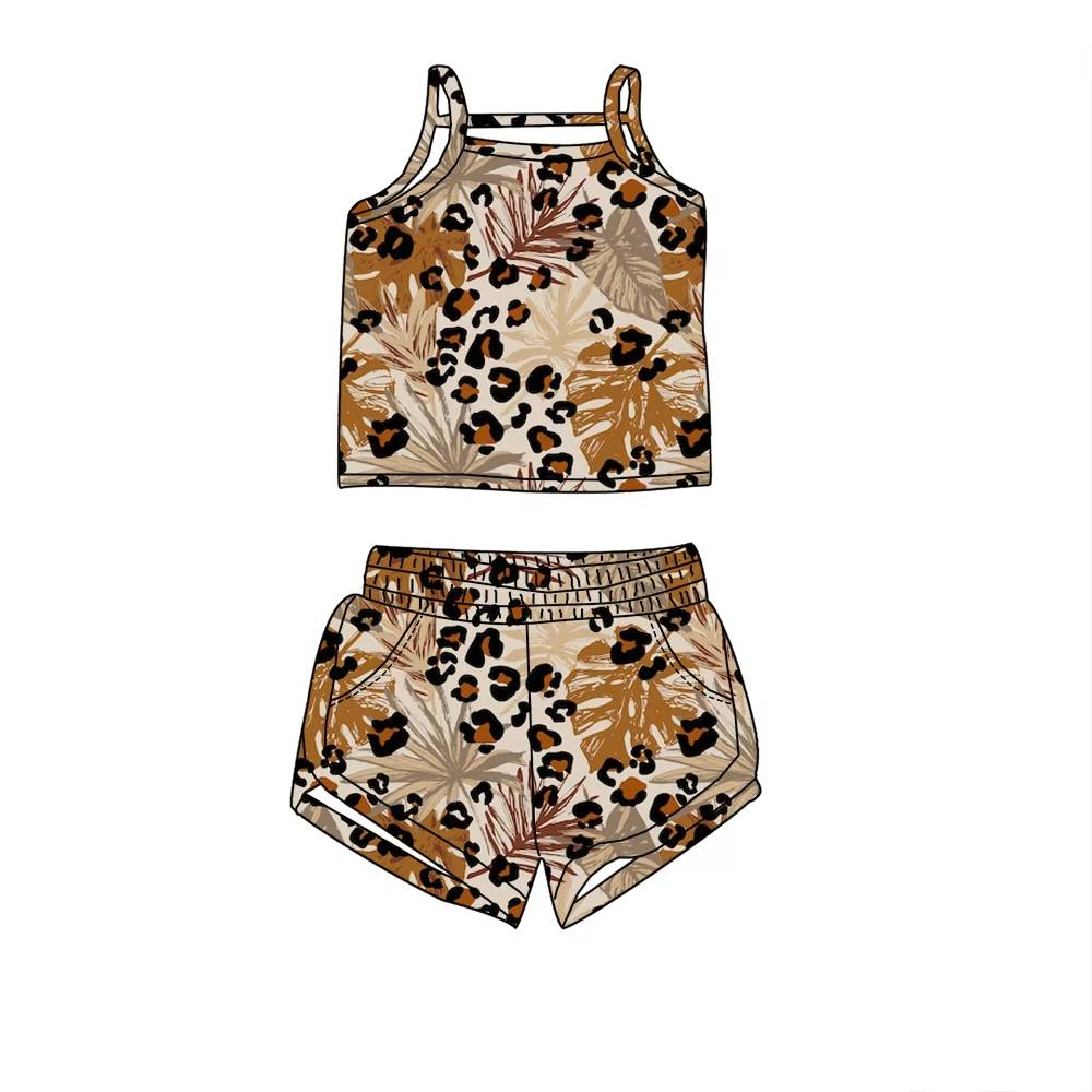 Baby Girls Leopard Leaves Top Elastic Shorts Clothes Sets Preorder