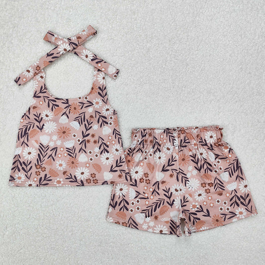Baby Girls Floral Halter Top Elastic Shorts Clothes Sets