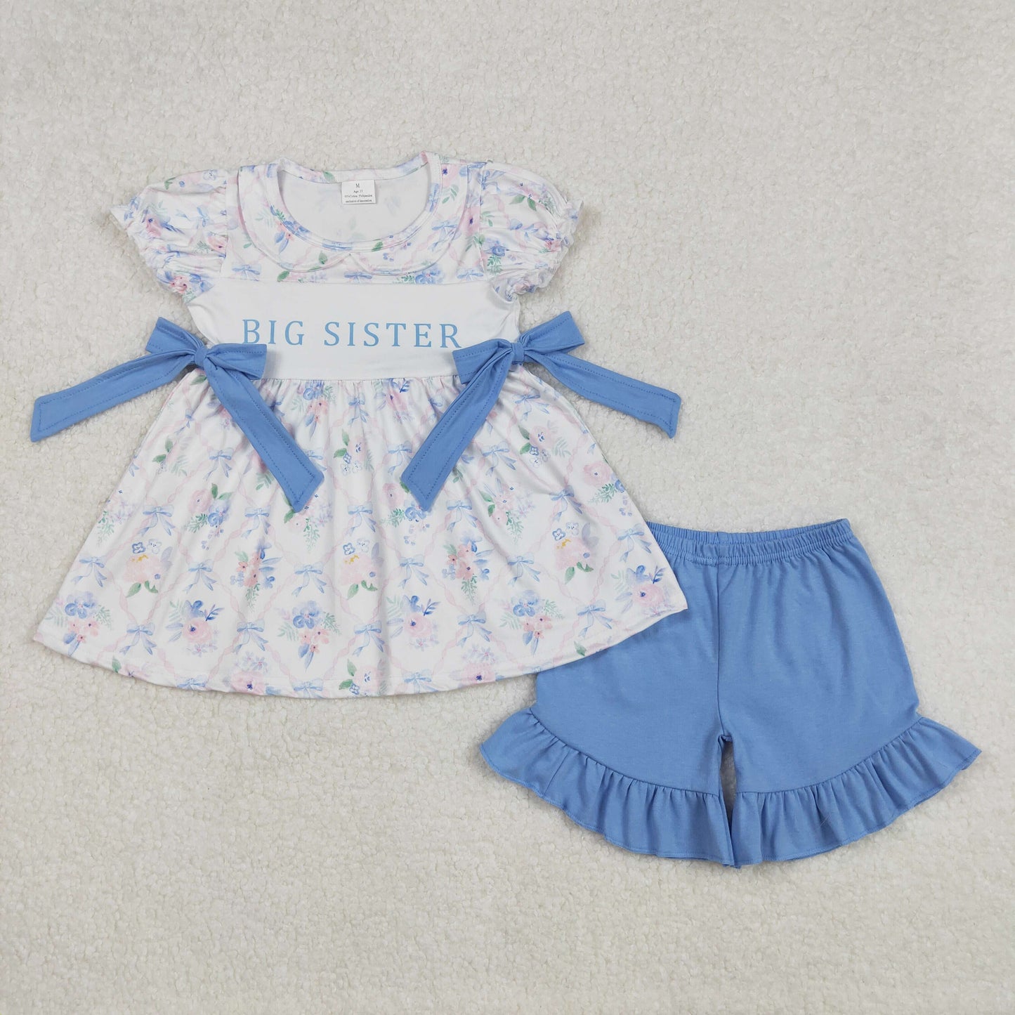 Sibling Baby Girls Big Sister Floral Bows Tunic Ruffle Shorts Clothes Sets