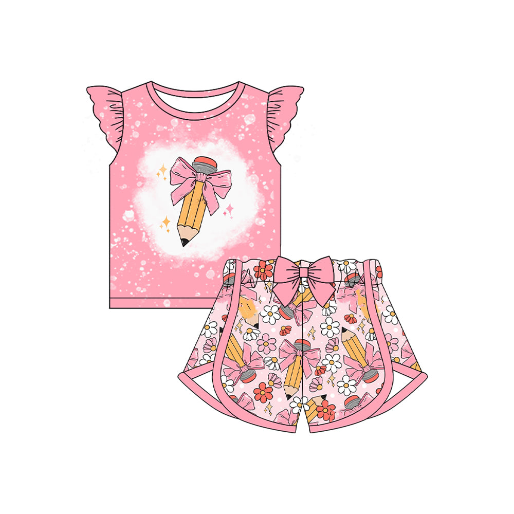 Baby Girls Pencil Bow Shirt Ruffle Shorts Clothes Sets Preorder