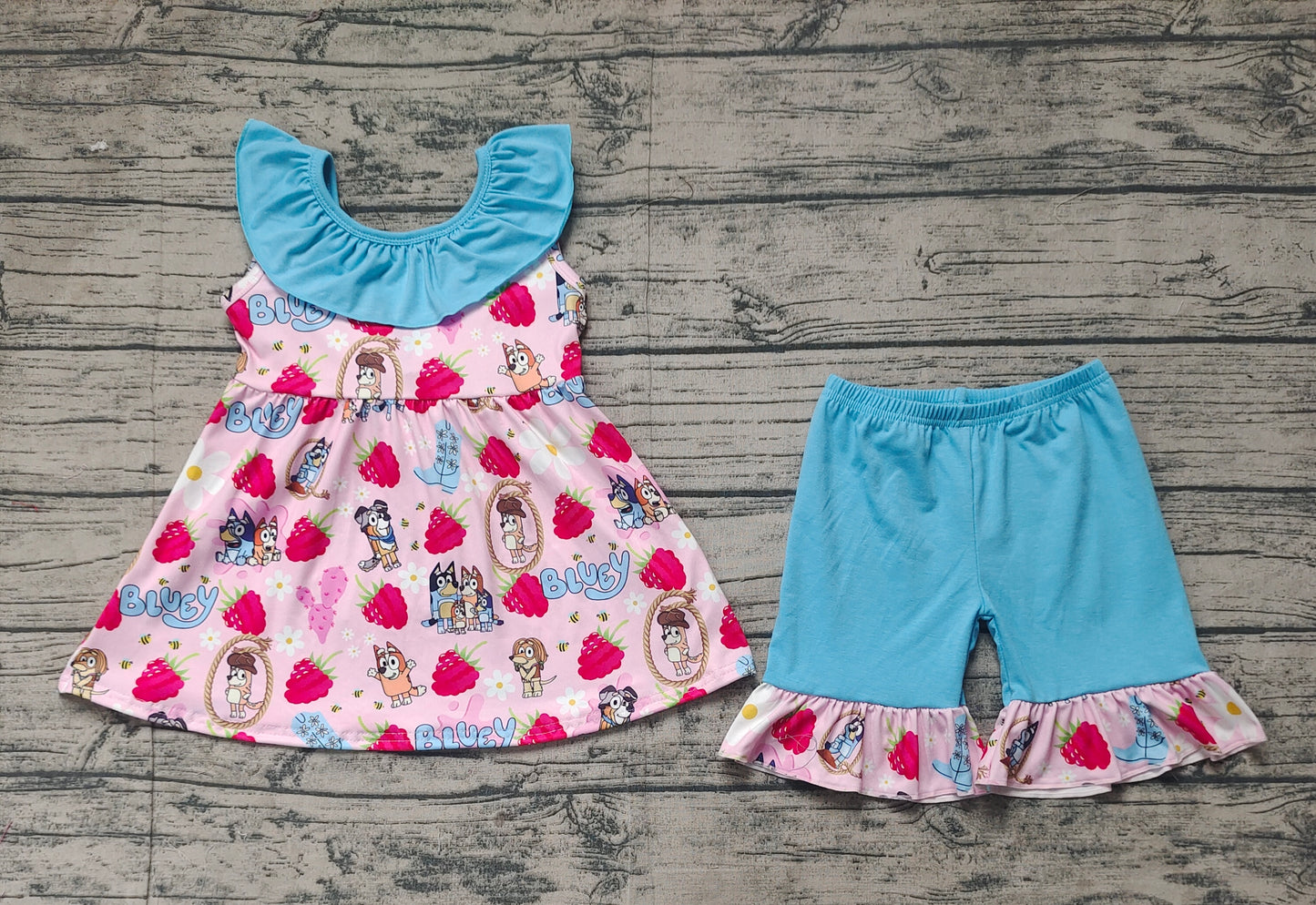 Baby Girls Dogs Strawberry Bows Tunic Ruffle Shorts Clothes Sets