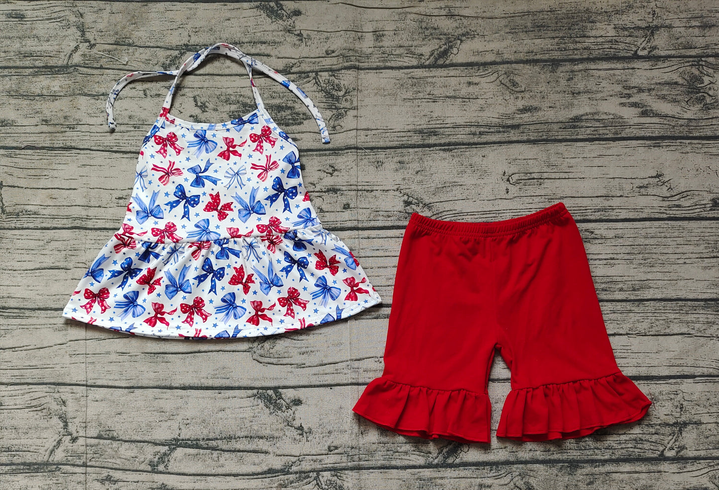 Baby Girls 4th of July Bows Halter Tunic Shorts Clothes Sets