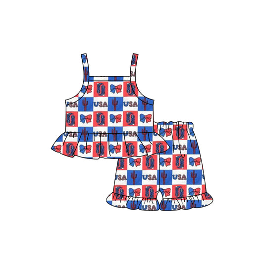 Baby Girls 4th Of July Boots Bow Shirt Shorts Clothes Sets Preorder