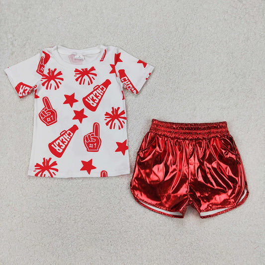 Baby Girls Cheer Red Team Tops Metallic Shorts Clothes Sets