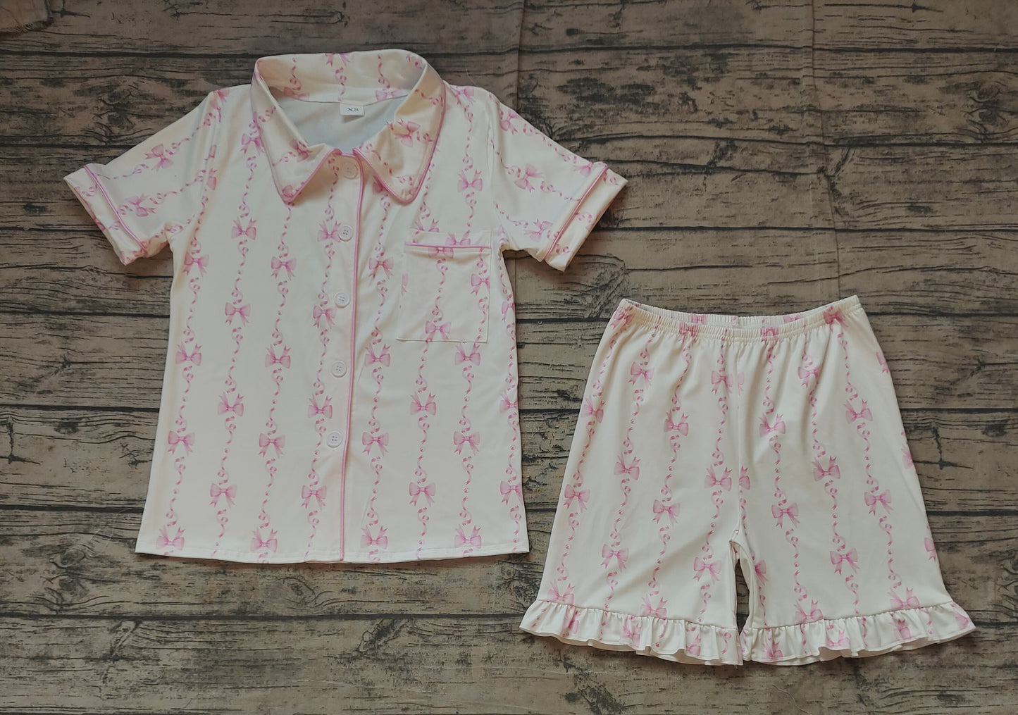 Adult Women Pink Bows Lapel Buttons Tops Shorts Pajamas Preorder