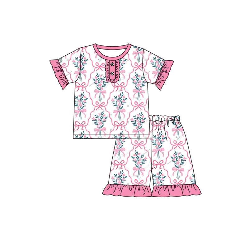 Baby Girls Flowers Leaves Bow Shirts Shorts Pajamas Preorder