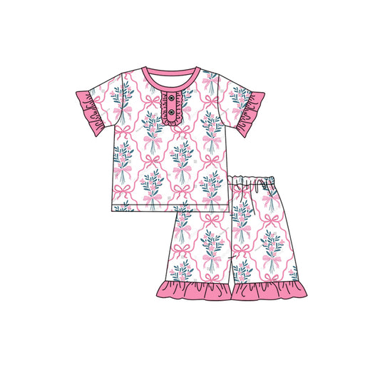 Baby Girls Flowers Leaves Bow Shirts Shorts Pajamas Preorder