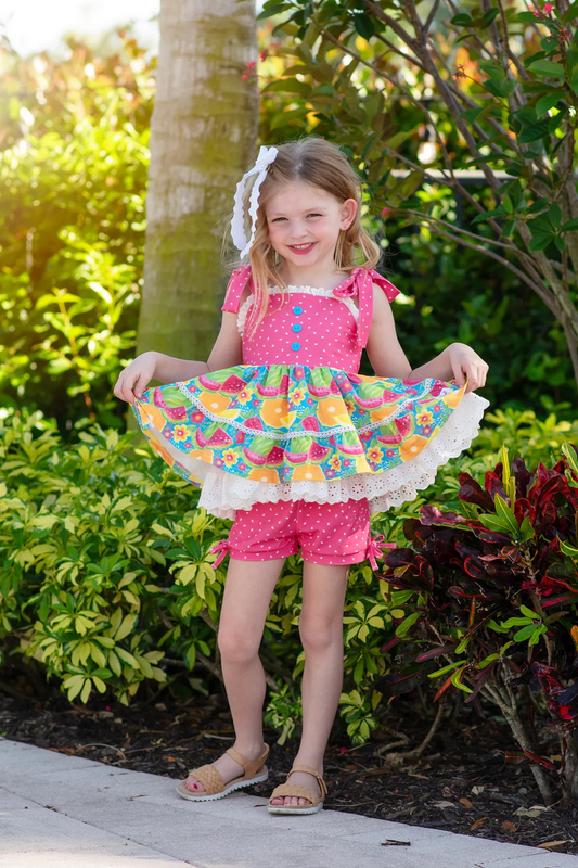 Baby Girls Fruit Strap Tunic Bows Shorts Clothes Sets Preorder