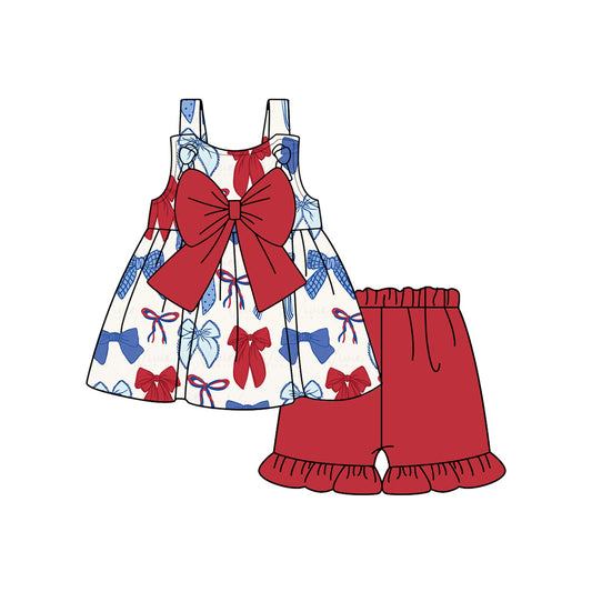 Baby Girls 4th of July Big Bows Tunic Shorts Clothes Sets Preorder