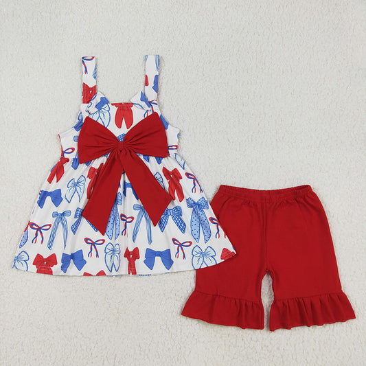 Sibling Baby Girls 4th of July Big Bows Rompers Sets