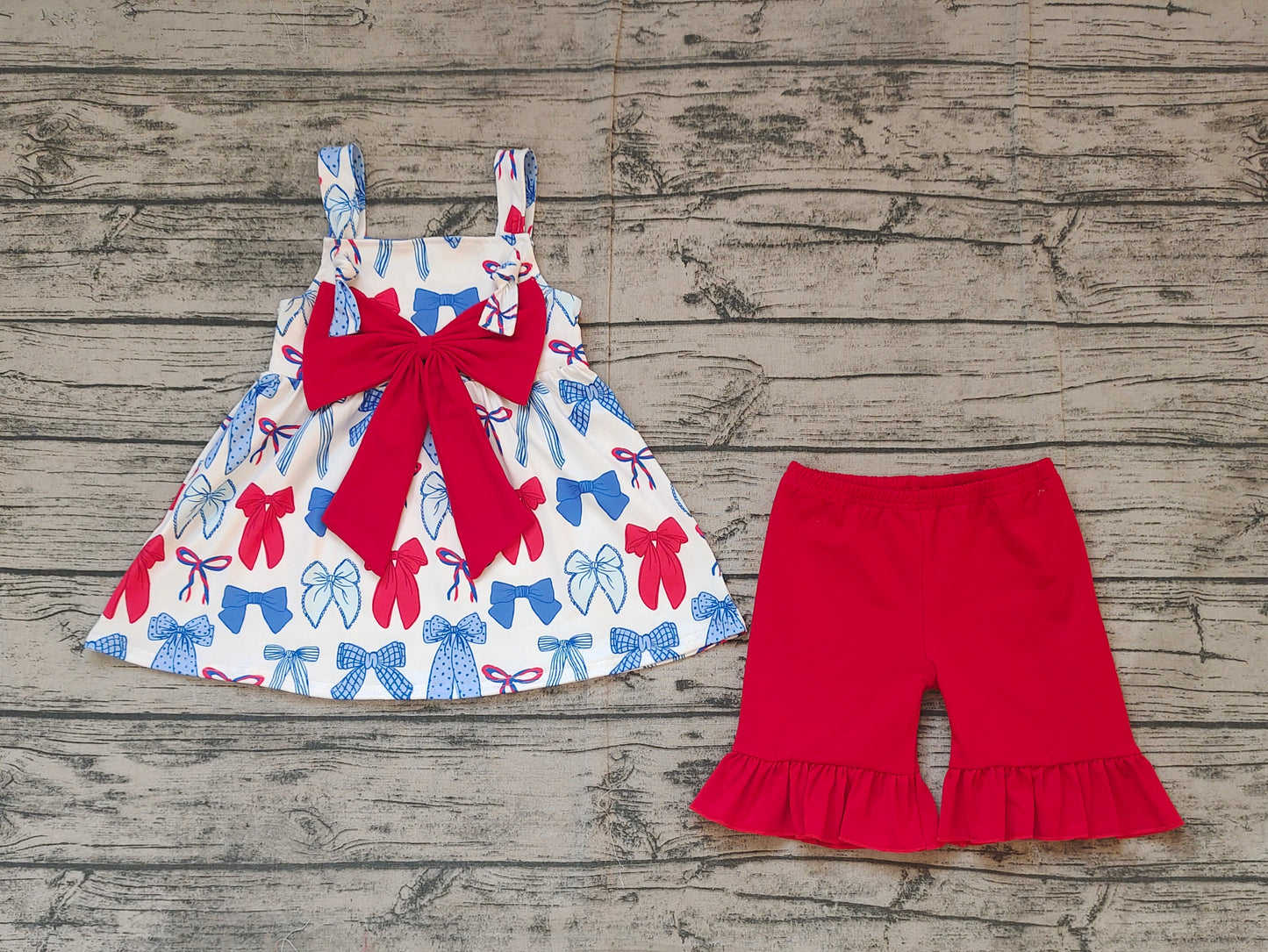 Baby Girls 4th of July Big Bows Tunic Shorts Clothes Sets Preorder