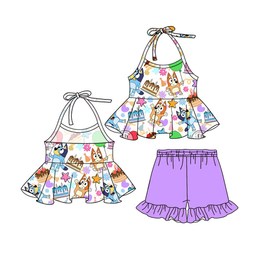 Baby Girls Dogs Birthday Party Tunic Ruffle Shorts Clothes Sets Preorder