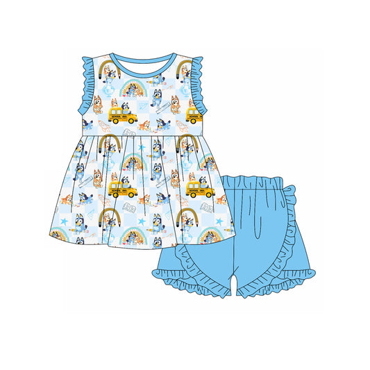 Baby Girls Dogs Back To School Tunic Ruffle Shorts Clothes Sets Preorder