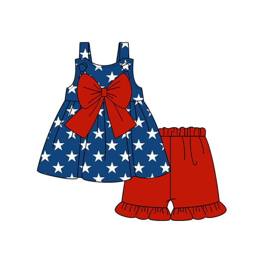 Baby Girls 4th Of July Stars Tunic Ruffle Shorts Clothes Sets Preorder