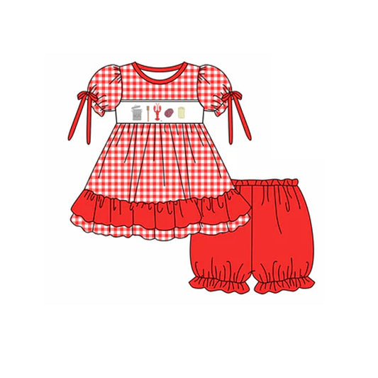 Baby Girls Crawfish Red Bows Tunic Shorts Clothes Sets Preorder