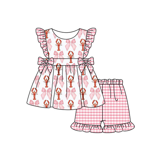 Baby Girls Crawfish Pink Bows Tunic Shorts Clothes Sets Preorder