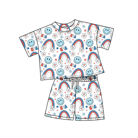 Baby Girls 4th Of July Rainbow USA Shirts Shorts Clothes Sets Preorder