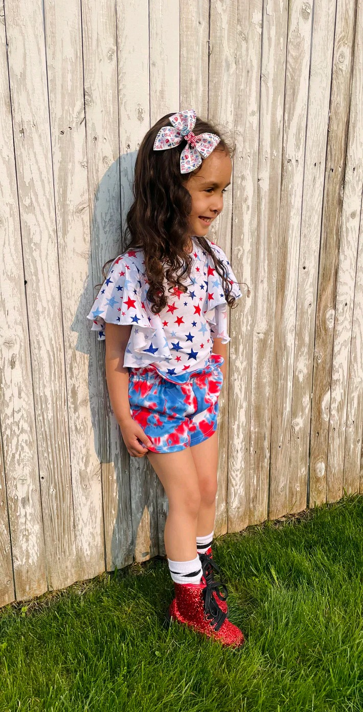 Baby Girls 4th Of July Stars Shirts Tie Dye Shorts Clothes Sets Preorder