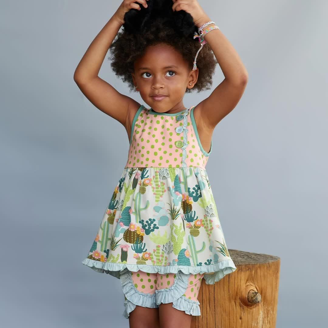 Baby Girls Western Cactus Tunic Ruffle Shorts Clothes Sets Preorder
