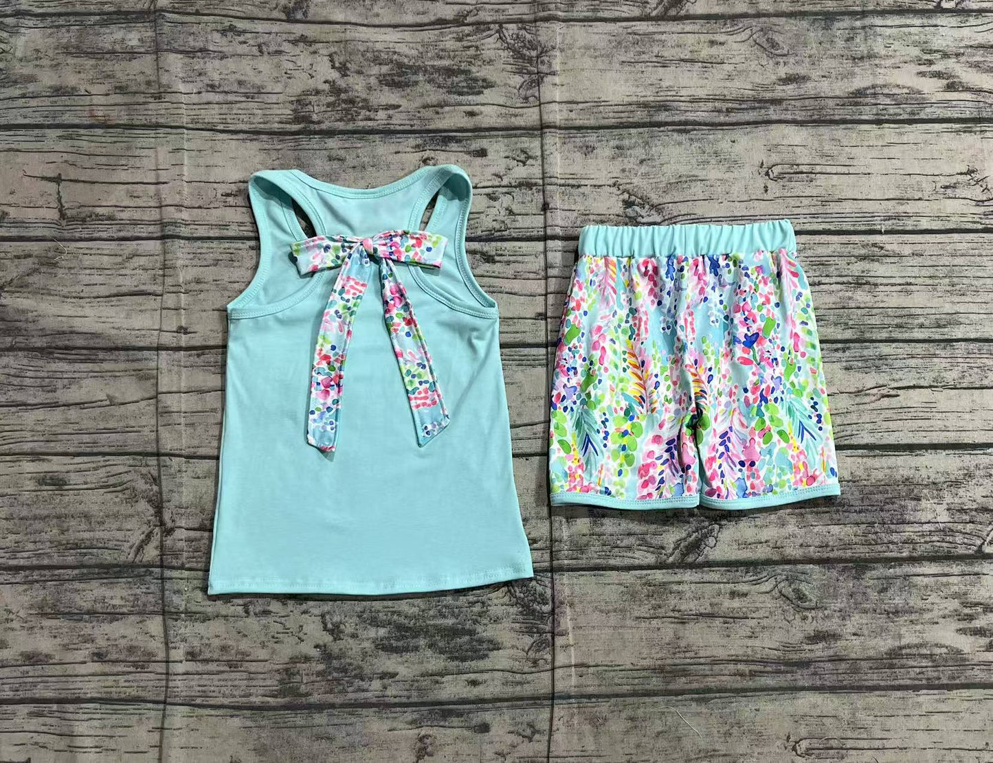 Baby Girls Aqua Pocket Bow Vest Ruffle Shorts Sets