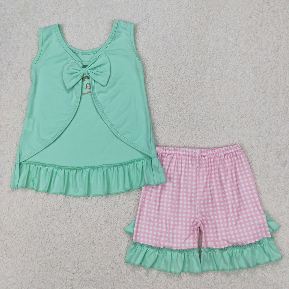 Embroidery Baby Girls Castle Star Bows Tunic Ruffle Shorts Sets