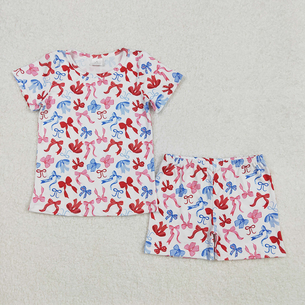 Baby Girls 4th Of July Bows Shirts Shorts Pajamas Sets