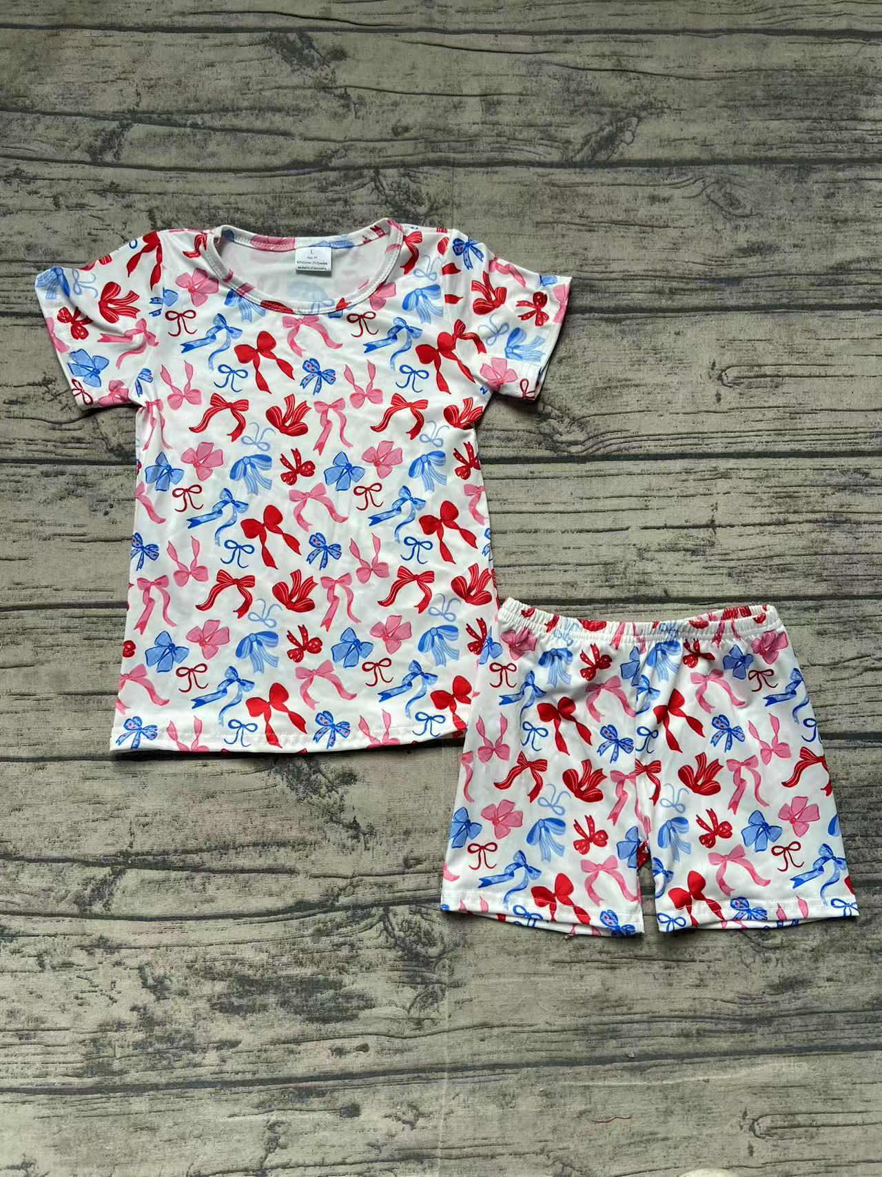 Baby Girls 4th Of July Bows Shirts Shorts Pajamas Sets